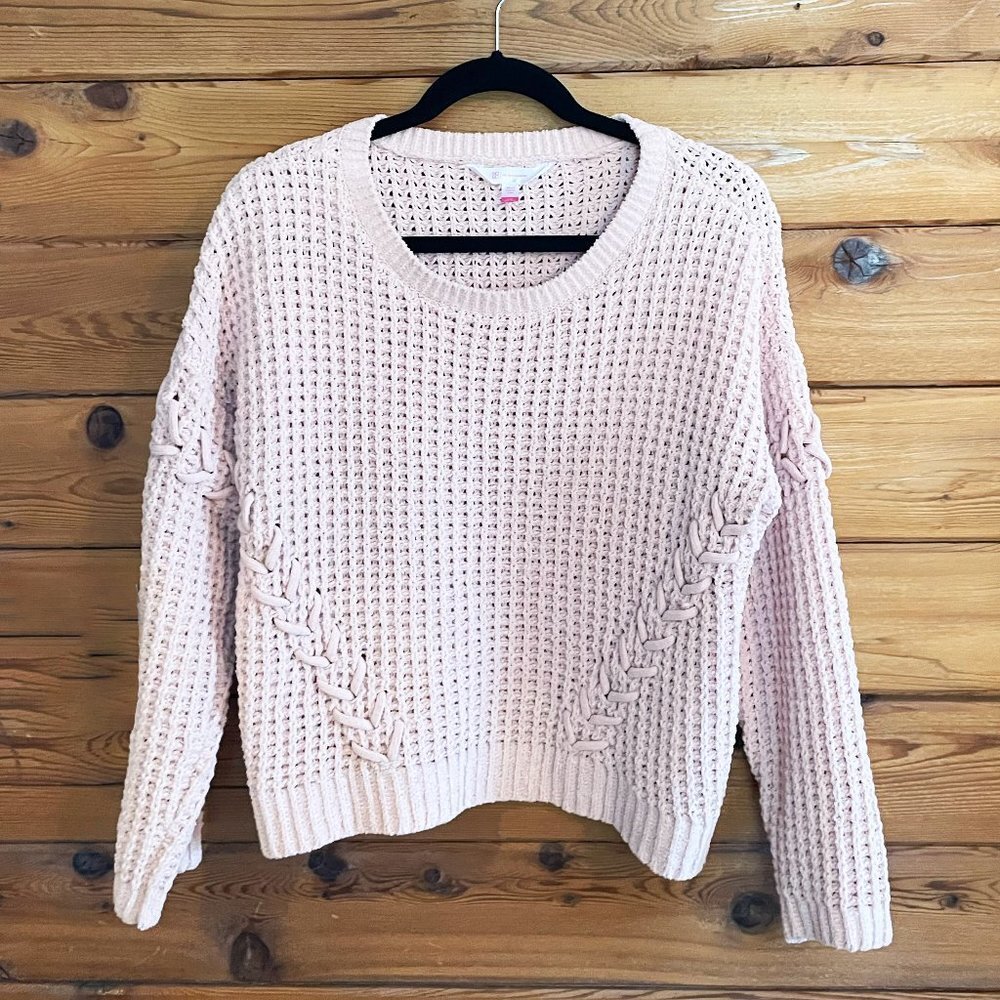 No Boundaries Pink Crochet Knit Pullover Sweater Shirt Size Large